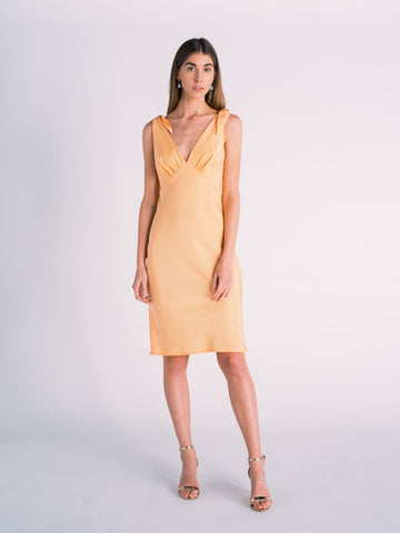 Silk Tied Shoulder Dress in Cantaloupe