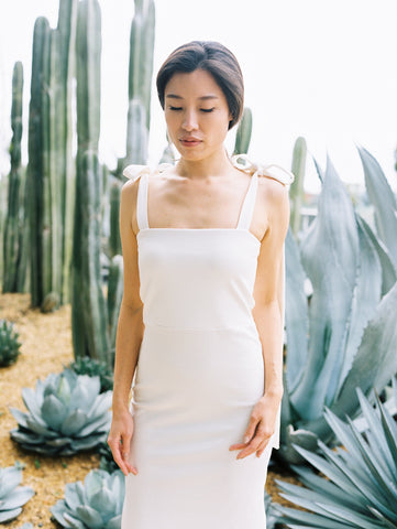 Tied Shoulder Dress in White