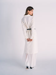 Asymmetric Collared Button Down Dress with Silk Slip Maxi Skirt in White