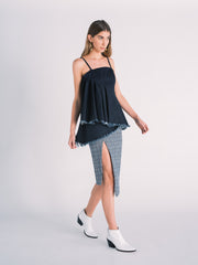 Asymmetric Ruffled Top in Dark Navy Denim