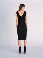 Knit Black Midi Dress with Gold Buttons