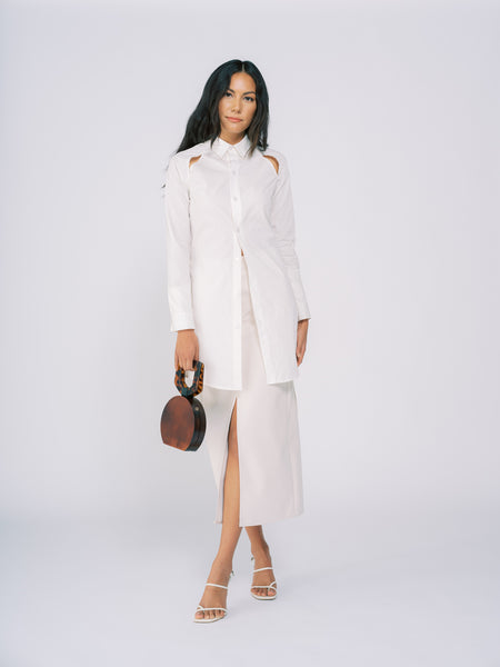 Shirt Dress with Cut Outs in White by Tanroh Womenswear – TANROH