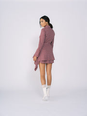 Collared Shirt Dress with Wrap Detail in Red Plaid