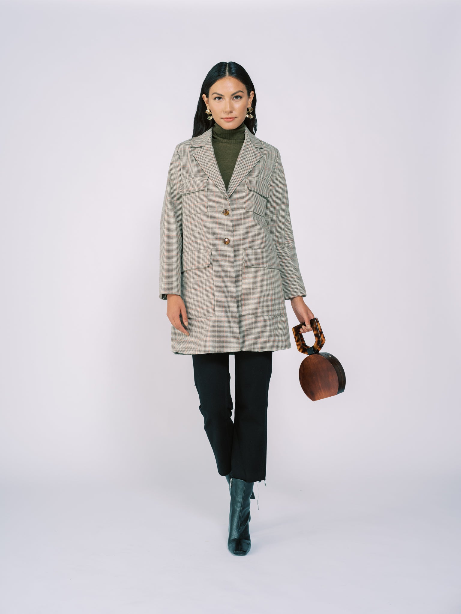 Coat with Pockets Peagreen Plaid