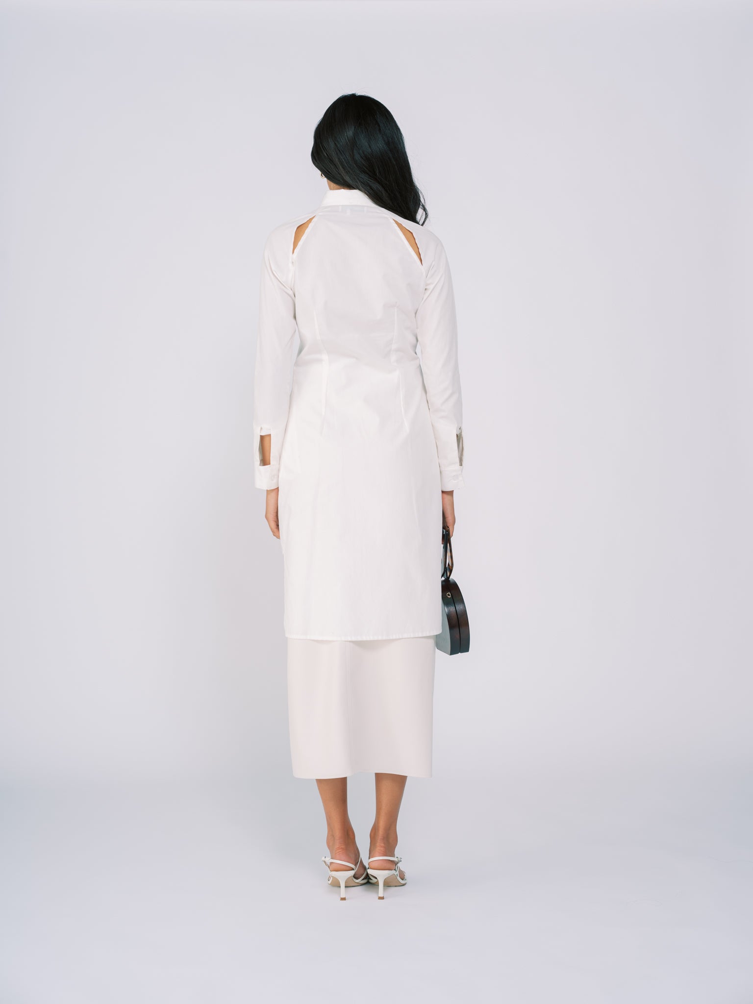 Shirt Dress with Cut Outs in White