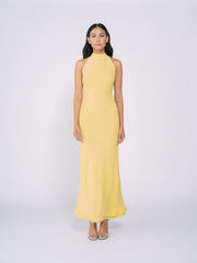 Silk Halter Gown in Pale Yellow