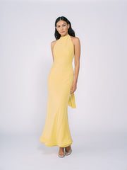 Silk Halter Gown in Pale Yellow