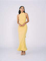 Silk Halter Gown in Pale Yellow