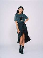 Taffeta Wrap Skirt in Black