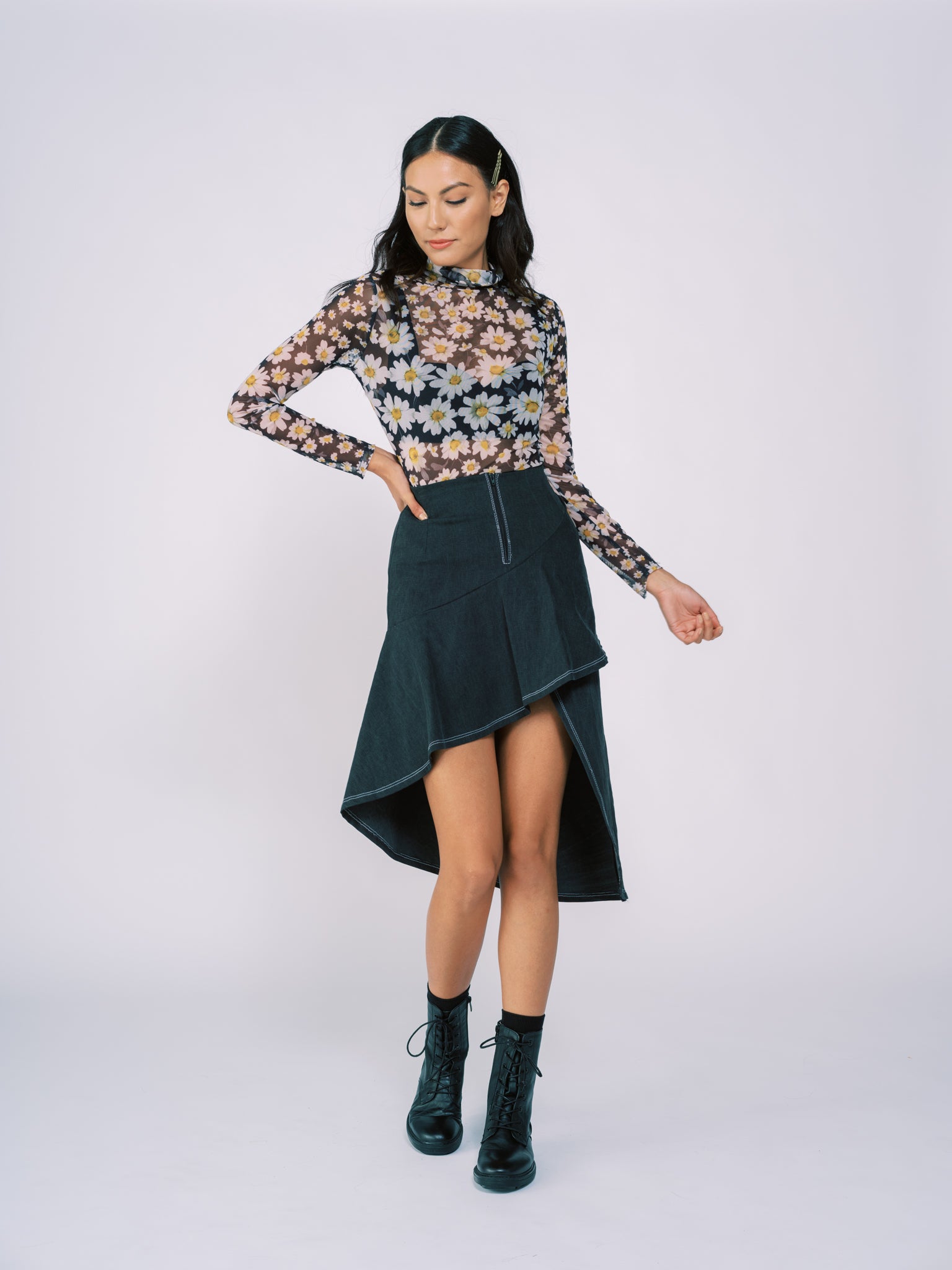 Asymmetrical Denim Skirt in Gray by Tanroh Womenswear – TANROH