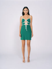 Tied Knit Mini Dress in Green