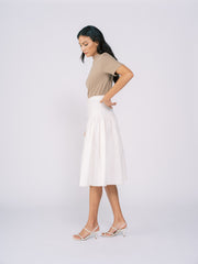 Button Down Denim Midi Skirt in White