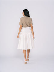 Button Down Denim Midi Skirt in White