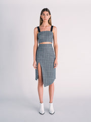 Plaid Navy Crop Top & Matching High-Waisted Slit Pencil Skirt