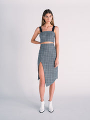 Plaid Navy Crop Top & Matching High-Waisted Slit Pencil Skirt