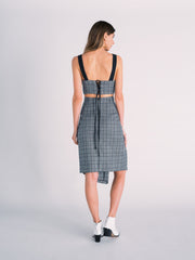 Plaid Navy Crop Top & Matching High-Waisted Slit Pencil Skirt