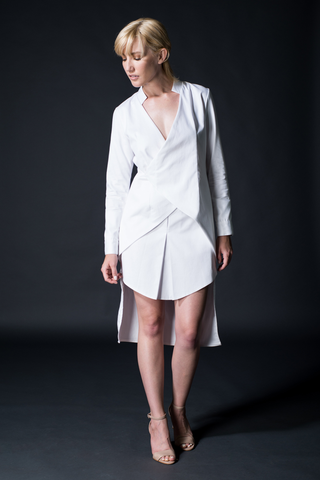 Button Down Denim Midi Skirt in White