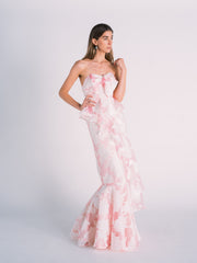 Pink Floral Strapless Gown