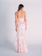 Pink Floral Strapless Gown