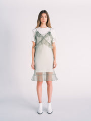 Silk Ruffle Slip Dress in Sage Green