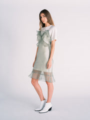 Silk Ruffle Slip Dress in Sage Green