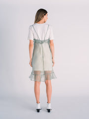 Silk Ruffle Slip Dress in Sage Green