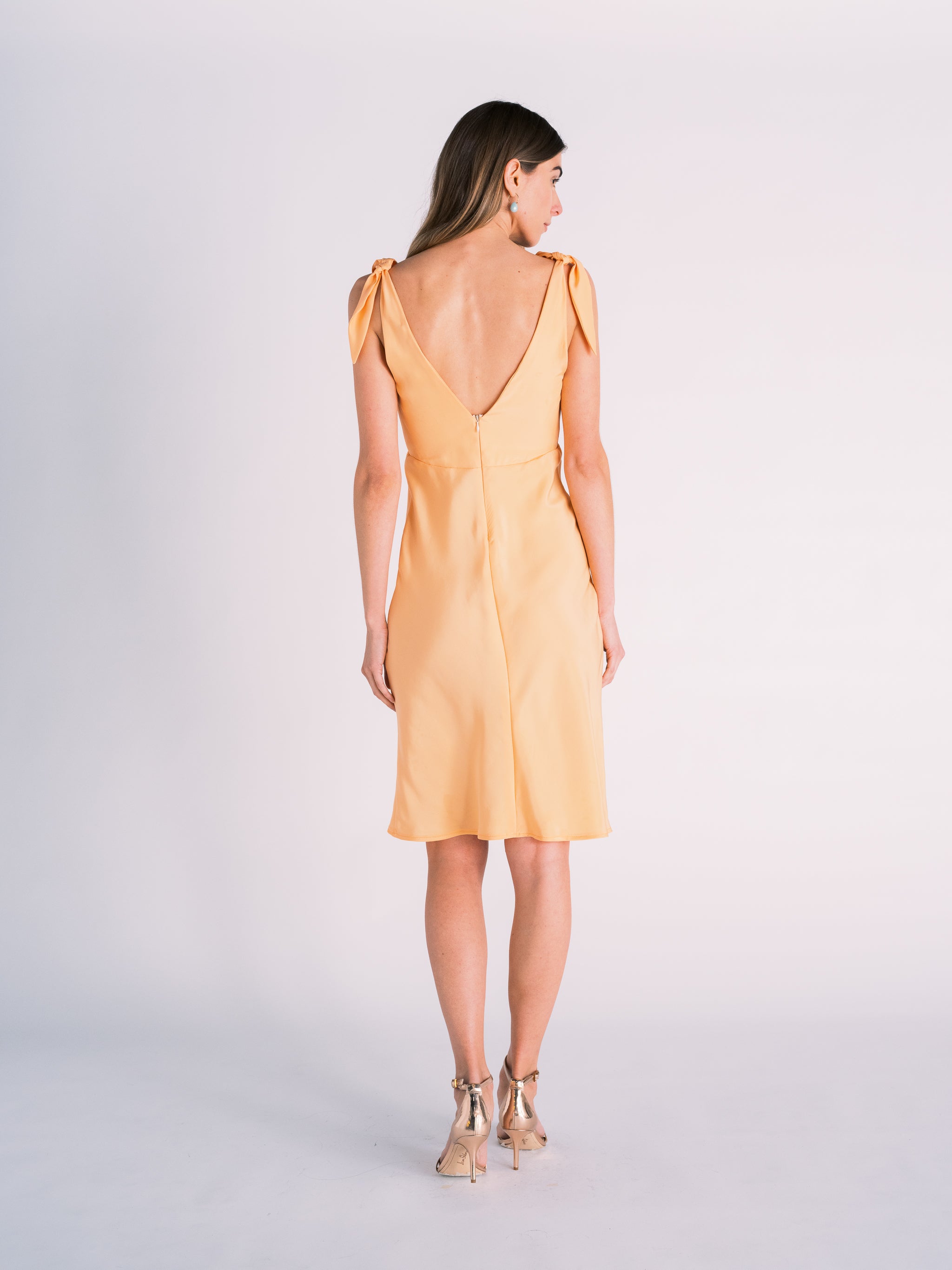 Silk Tied Shoulder Dress in Cantaloupe