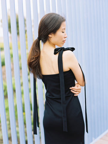 Knit Black Midi Dress with Gold Buttons