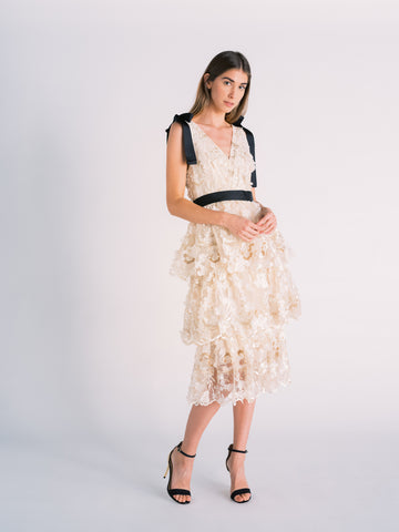 Tulle Slip Dress with Gathered Tiers in Pale Pink