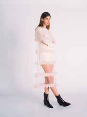 Tulle Slip Dress with Gathered Tiers in Pale Pink